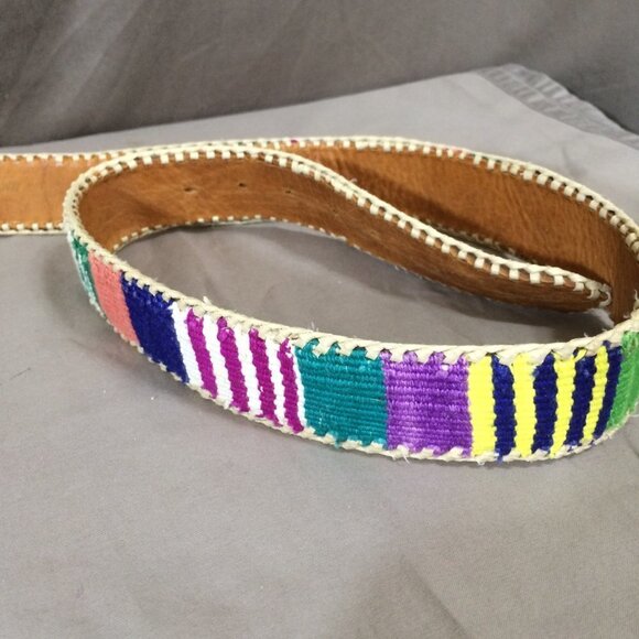 Vintage Belt Woven Fabric and Leather Made in Guatemala 33” - Picture 7 of 7